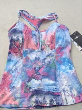 Scenic-Print Double-Strap Tank Top — Pink & Blue